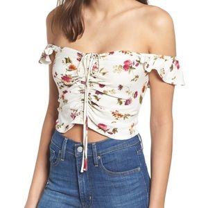 WAYF Calais Ivory Floral Crop Top